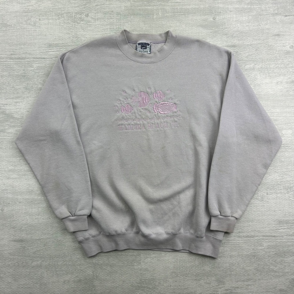 Vintage 90s Madeira Beach Sweatshirt Size Large Purple Florida Fish Crewneck